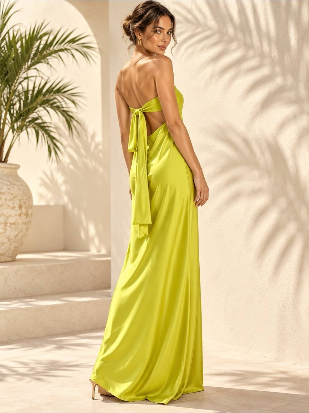 Gianni Bini Women's Strapless Satin Maxi Dress Chartreuse NWT Size 10
